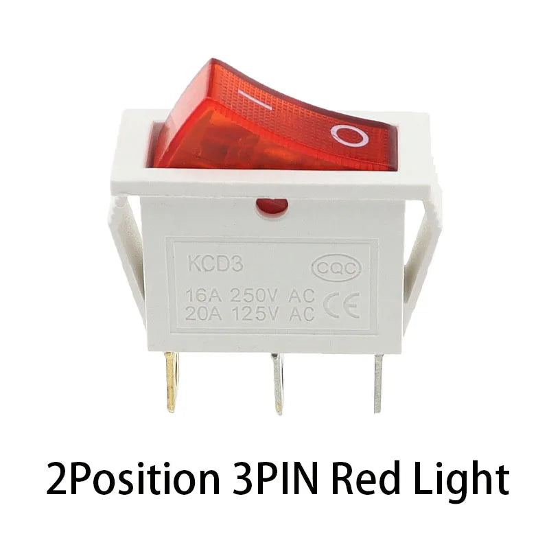 1PCS KCD3 Rocker Switch ON-OFF ON-OFF-ON 2 Position 3Pins Electrical equipment With Light Power Switch 16A 250V / 20A 125V AC