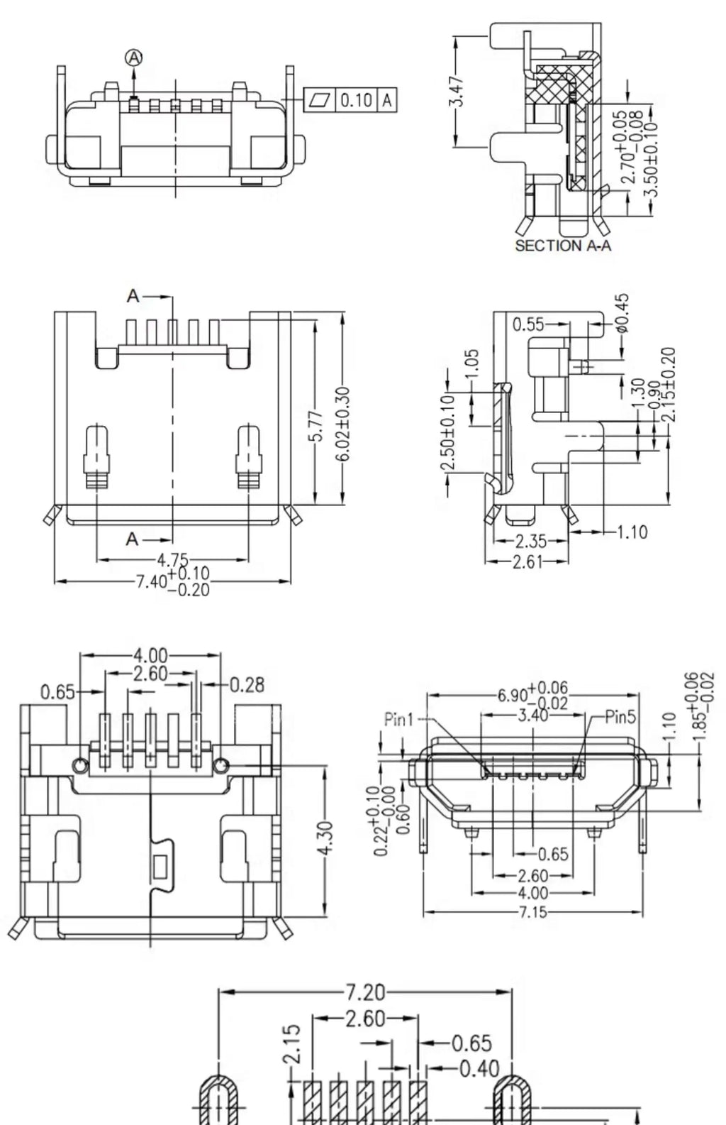 5/10/50/100PCS micro usb female 5Pin Conneetor Female Port Jack Solder Plug SMD SMT Android Phone Data Charging Socket