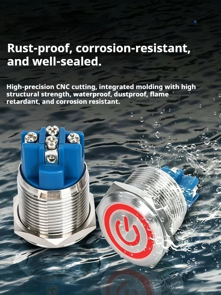 16/19/22MM Push Button Switch Screw Terminal Self-locking Latching Momentary Metal Black 12/24/220V Waterproof Power Start Stop