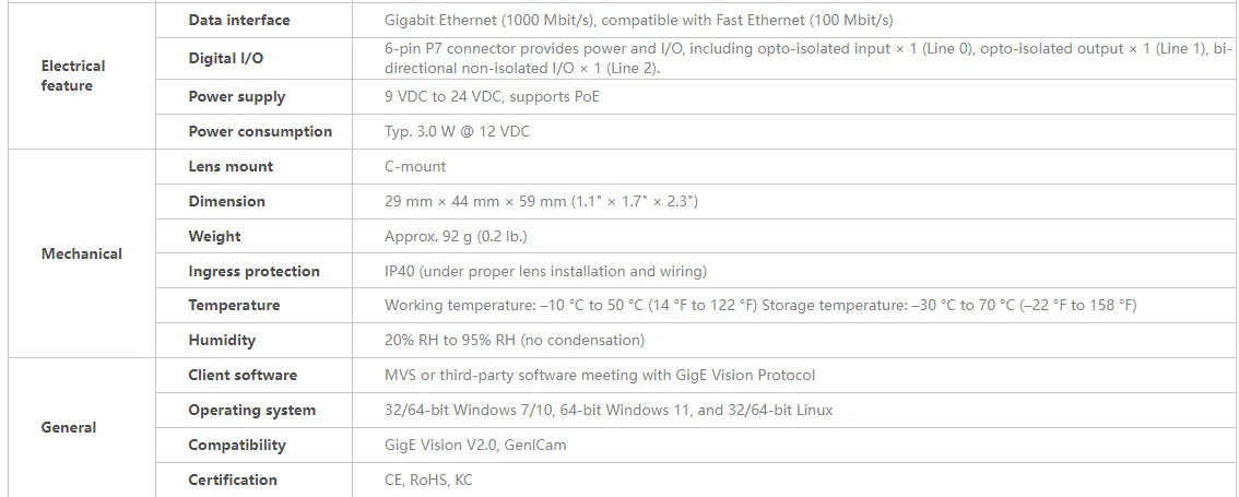 Hikrobot 10MP Global Shutter Industrial Camera, MV-CH100-60GM/MV-CH100-60GC GigE for Precision Inspection
