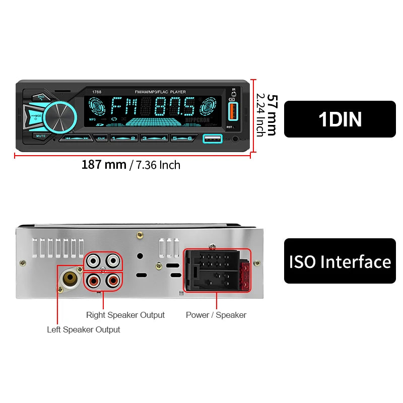 Hippcron Car Radio 1din Srereo MP3 Player Bluetooth FM Receiver With Remote Control AUX/USB/TF Support Phone Charging
