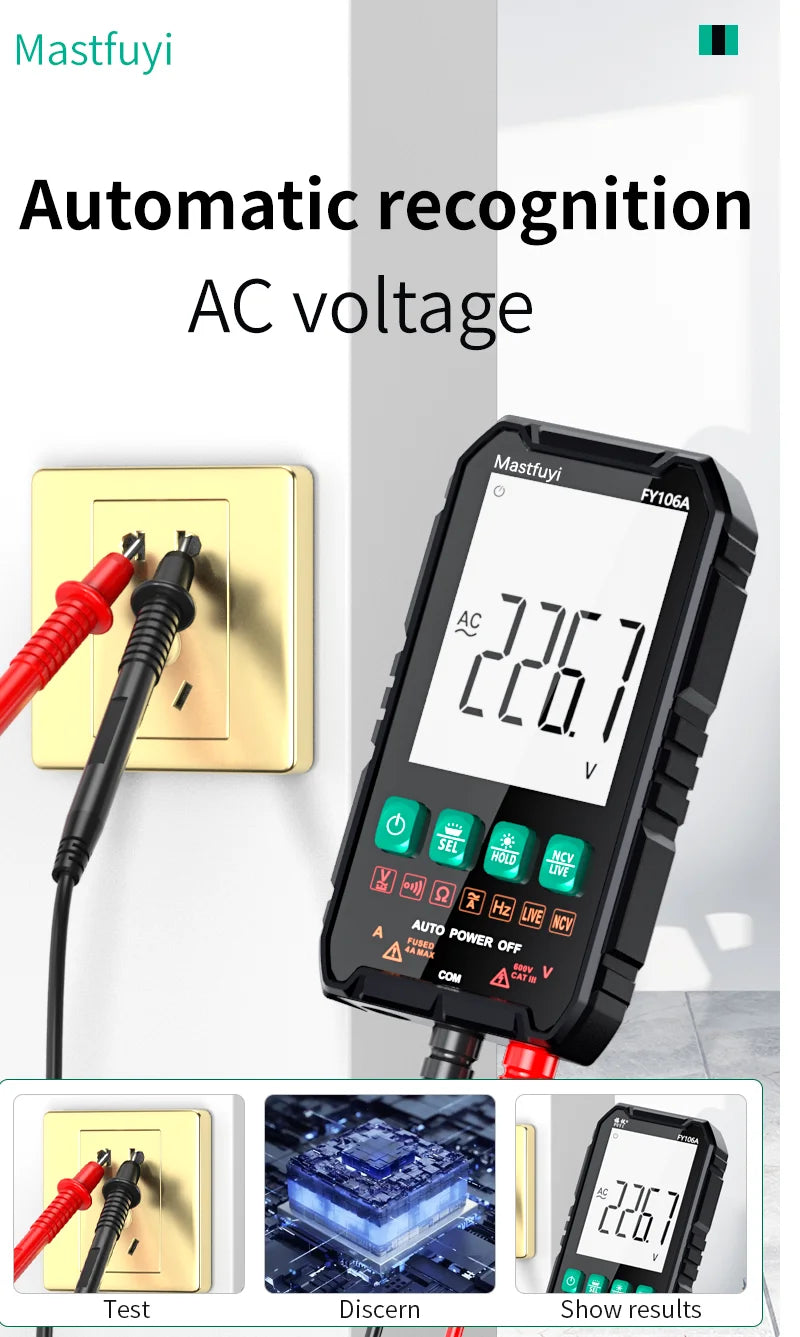 MASTFUYI Auto-Ranging Digital Multimeter High Precision 6000 Counts True RMS Tester Capacitance Ohm Hz Test Electrician Tools