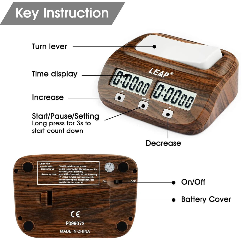 LEAP Chess Clock Digital Chess Timer with Count up / Countdown Timer for Board Games Timer with Alarm Function Wood Appearance
