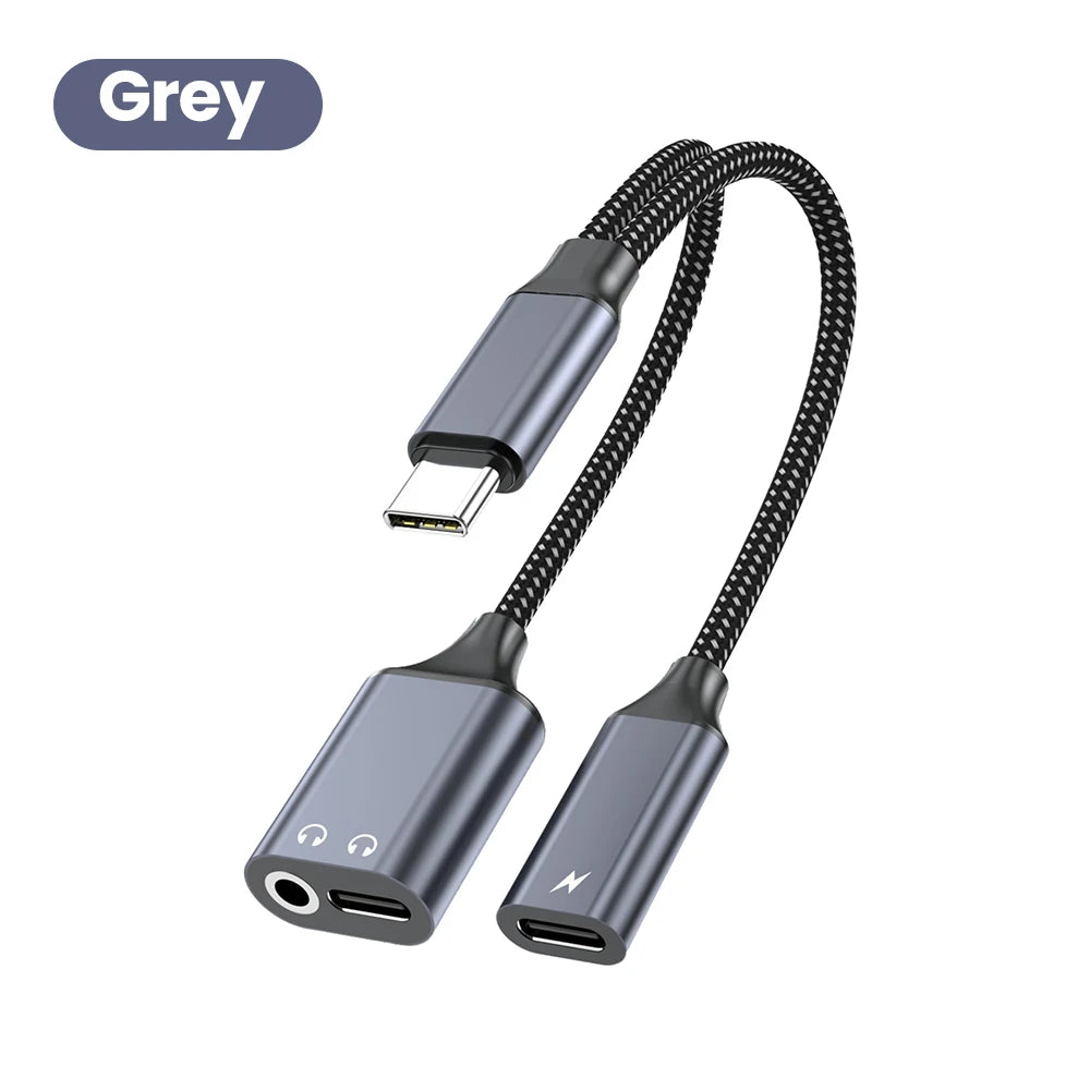 3 in 1 USB C Adapters Type-C to 3.5mm/Type-C Headphones+ Type-C Charging Connector For iPhone 15-17 Xiaomi Huawei Samsung Phones