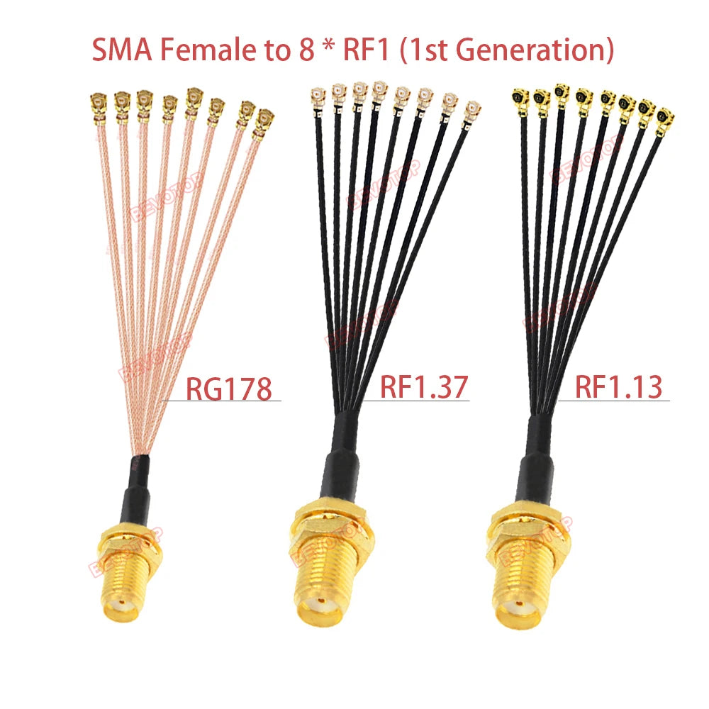 1PCS SMA to IPX Splitter SMA Female to 8*1st Generation RF1 Female RF1.13/RF1.37/RG178 Cable WIFI Antenna Extension Pigtail