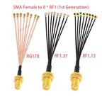 1PCS SMA to IPX Splitter SMA Female to 8*1st Generation RF1 Female RF1.13/RF1.37/RG178 Cable WIFI Antenna Extension Pigtail