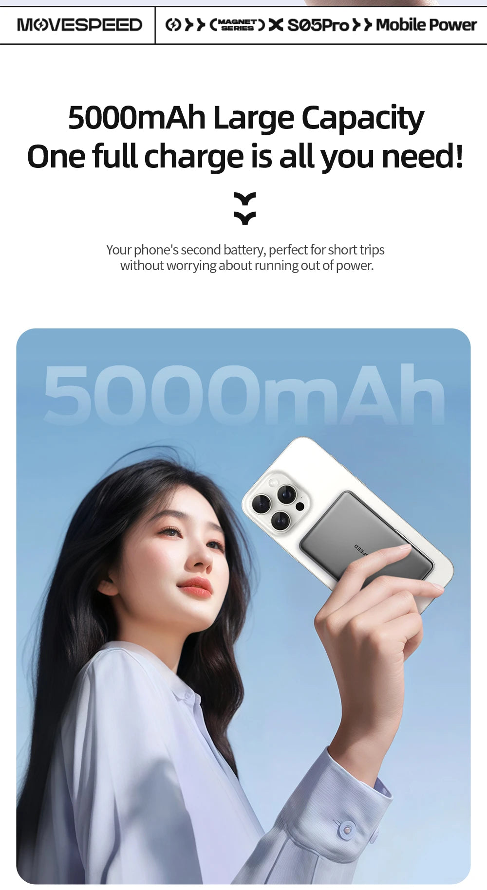 MOVESPEED S05Pro Magnetic Power Bank 5000mAh Wireless External Battery with Stand for MagSafe Powerbank for iPhone 16 15 Samsung