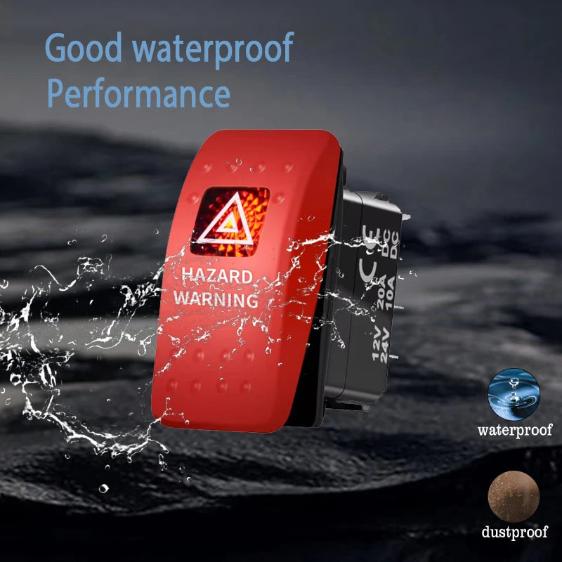 12V 24V Hazard Warning Rocker Switch Red Light Lamp Emergency Stop Toggle Switch for Car Truck RV Camper Boat Marine Waterproof