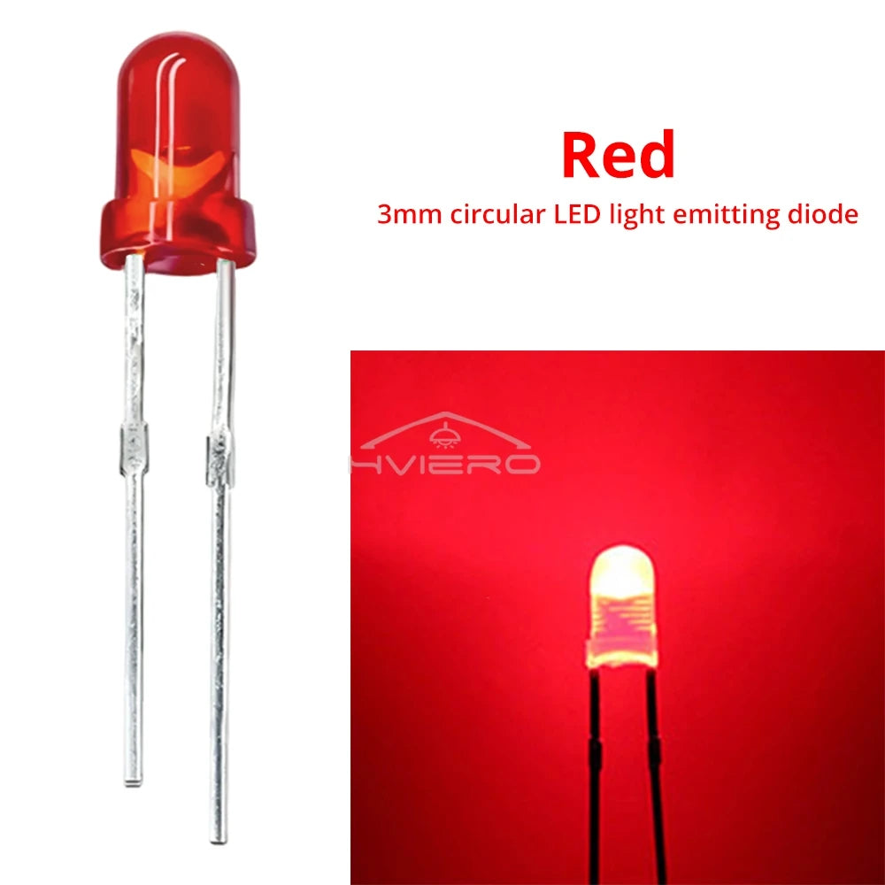 100-1000X 3mm Ball Bulb Led White Green Yellow Blue White Red Ultra Bright Light Emitting Diode Round Head with Edge Short Feet