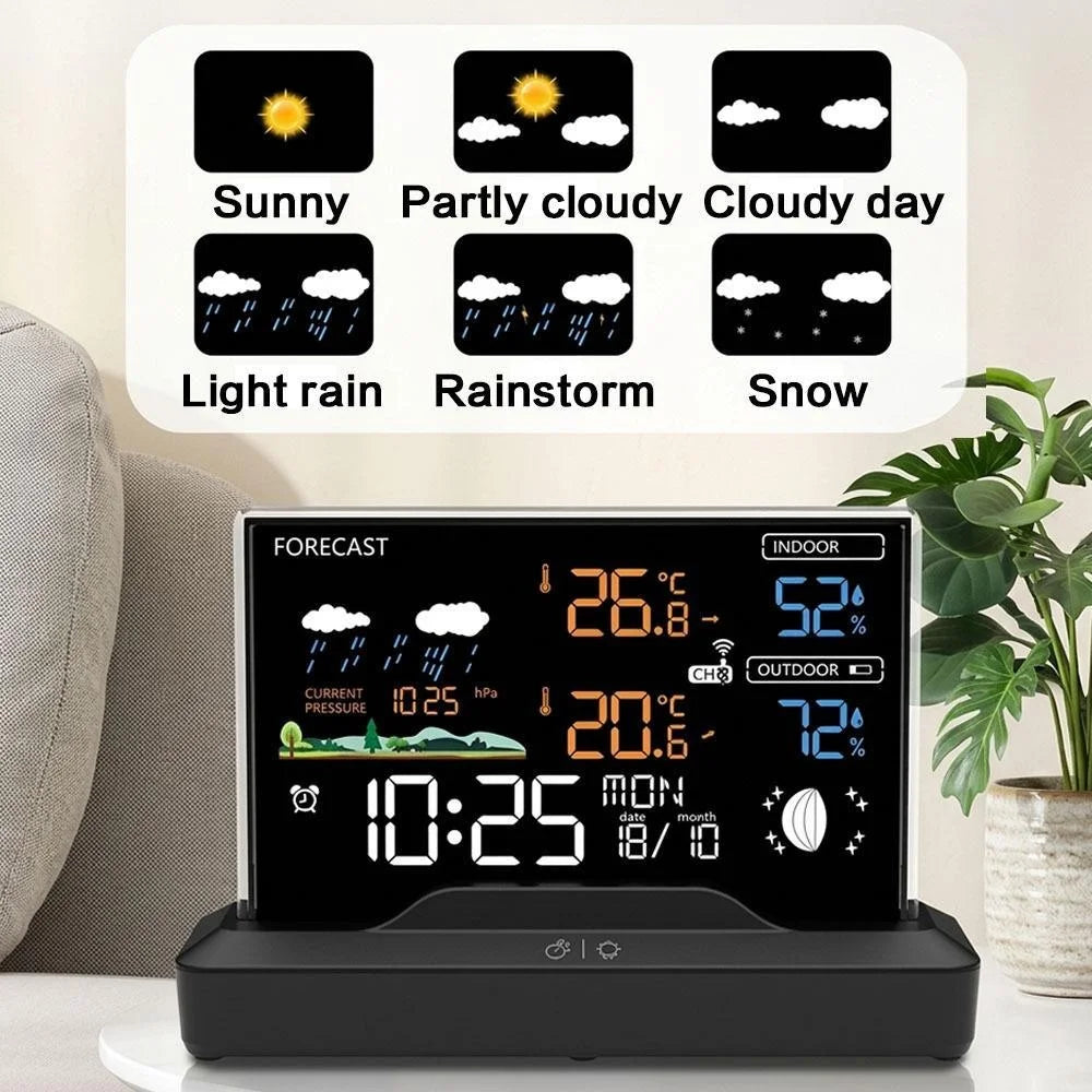 Wireless Weather Station Indoor Outdoor Thermometer Hygrometer Barometer Forecast Digital Color Display for Home Office