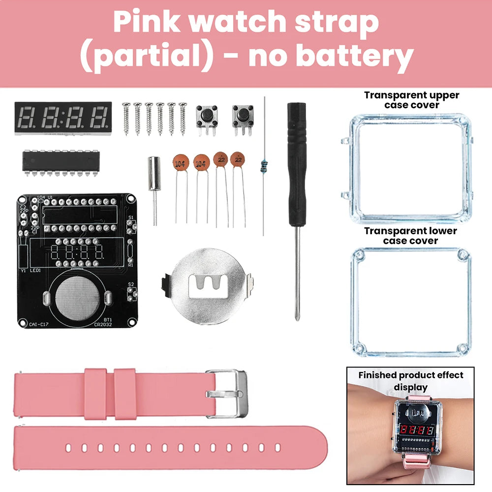 DIY Electronic Watch Kit 0.28'' LED Digital Tube Creative Watch Soldering Kit Microcontroller Watch Kit with Silicone Strap&Case