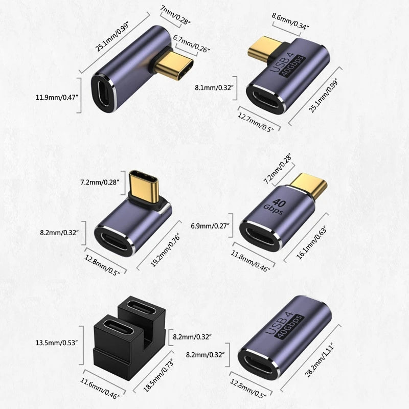 USB C Right Angle U-Shape Straight Angle Adapter Type C to Type C 40Gbps Fast Data Adapter Converter Charging Adapters