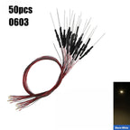 50Pcs 0402 0603 SMD Lamp Wired Micro Litz Led Pre-soldered Chip Wired 12V 30cm Railway Model Toy Light DIY Leads with Resistance