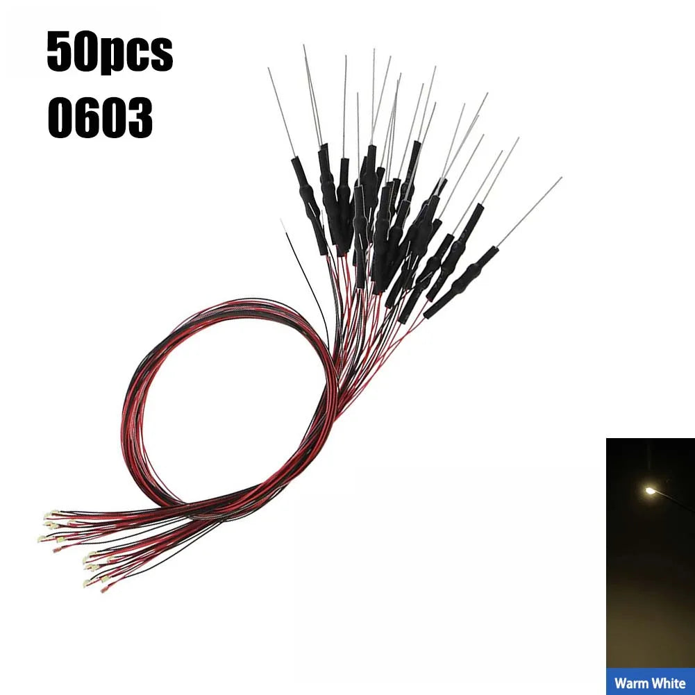50Pcs 0402 0603 SMD Lamp Wired Micro Litz Led Pre-soldered Chip Wired 12V 30cm Railway Model Toy Light DIY Leads with Resistance