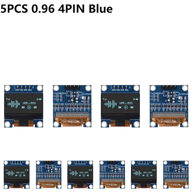 1-10PCS 0.96 Inch OLED Display Module I2C IIC SPI Serial 128X64 SSD1306 LCD 3.3-5V 4 Pin White/Blue/Yellow Blue for Arduino