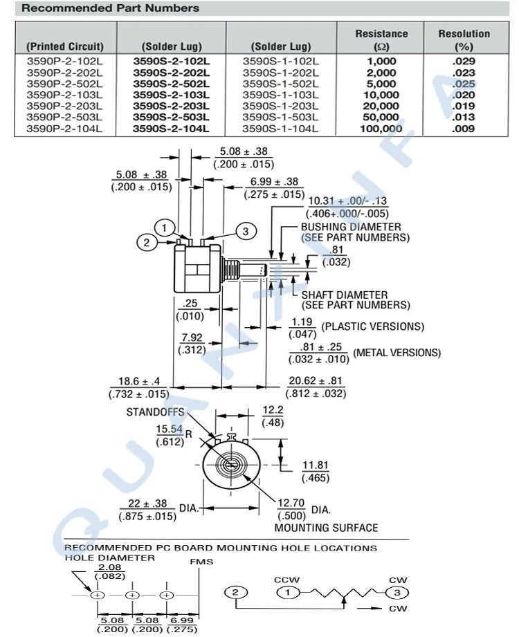 1Set 3590S 3590S-2 Precision Potentiometer+ Knob 100R 200R 500R 1K 2K 5K 10K 20K 50K 100K Ohm Multi-turn potentiometer