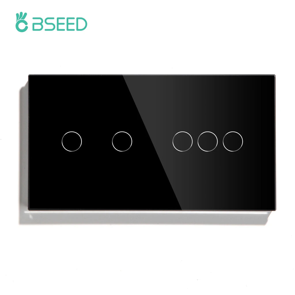 BSEED Touch Switches 1/2/3Gang 1Way Wall Light Switches Blue LED Backlight Glass Sensor Screen Home Switches Black EU Standard