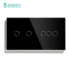 BSEED Touch Switches 1/2/3Gang 1Way Wall Light Switches Blue LED Backlight Glass Sensor Screen Home Switches Black EU Standard