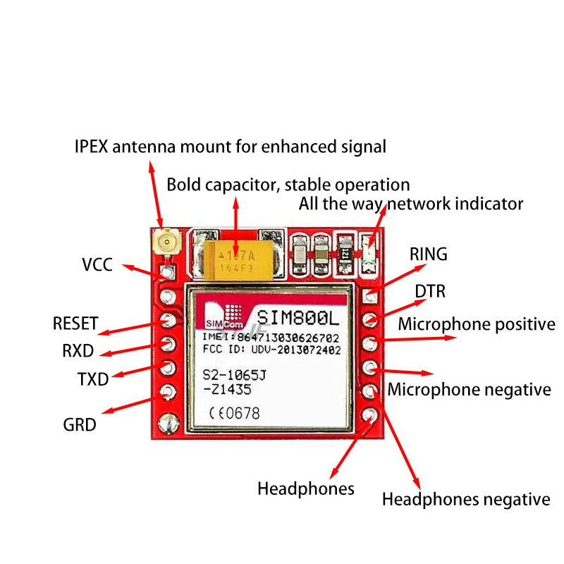 Smallest SIM800L GPRS GSM Module Kit MicroSIM Card Core BOard Quad-band TTL Serial Port with the antenna