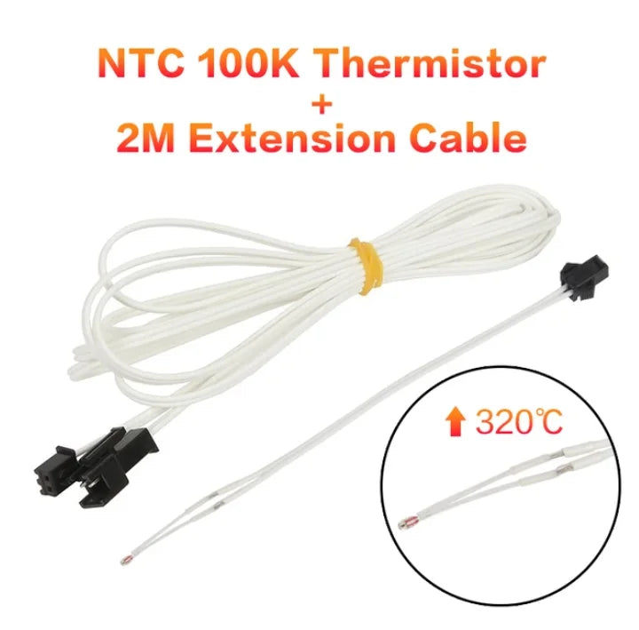 XCR3D 3D Printer Part 100k ohm B3950 NTC Thermistor Temperature Sensor HT-NTC100K 1 Meter 1.5m 2M Cable with Plug Connector