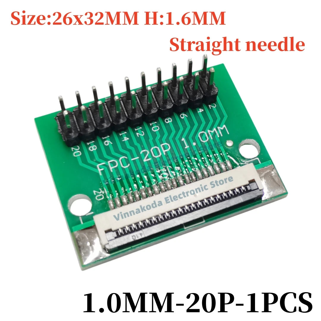 FFC/FPC Adapter Board with Soldered 1.0MM Flip Cover Lower Connector Straight or Bent Pins Available, 4/6/8/10/12/14/16/20/30P