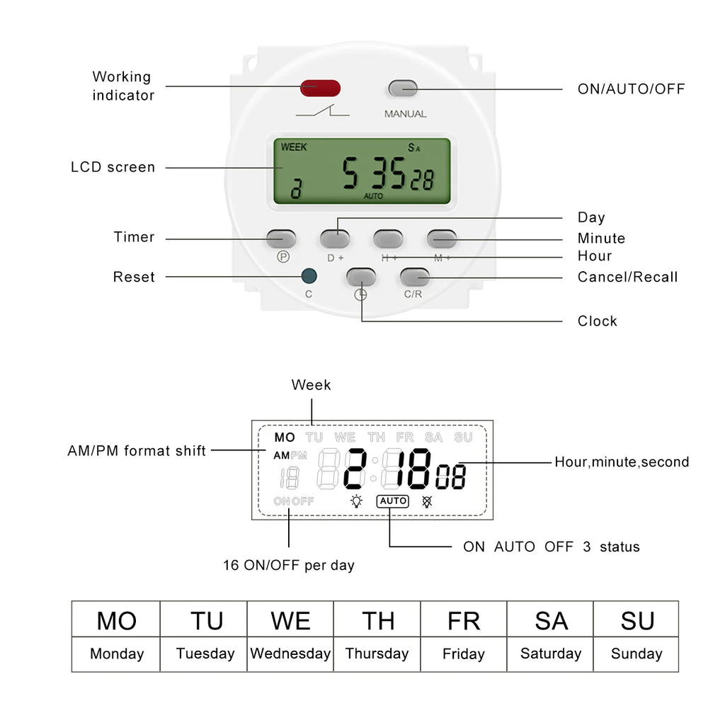 CN101A LCD Time Switch 12V 24V 110V 220V Time Relay Street Lamp Lillboard Power Supply Timer