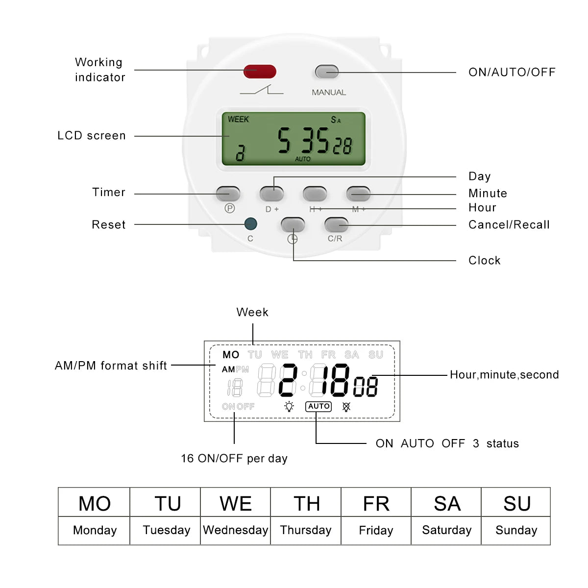 CN101A LCD Time Switch 12V 24V 110V 220V Time Relay Street Lamp Lillboard Power Supply Timer