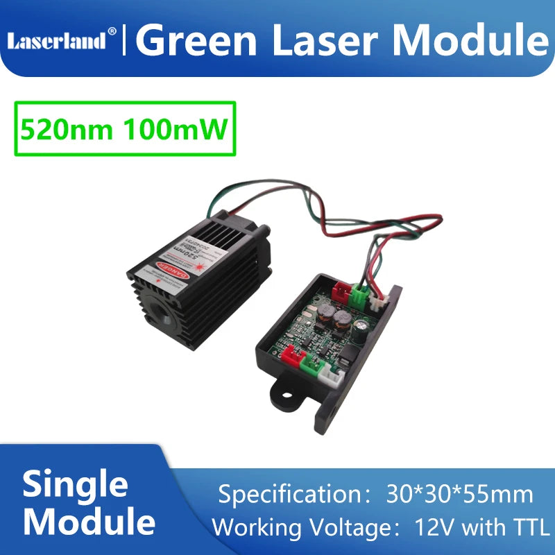 520nm 100mw Green Beam Laser dot Module Diode Stage Long Duty Circle 12VDC TTL