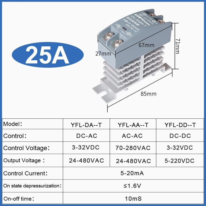 Solid State Relay 10A 25A 40A 60A 80A 100A 120A Din Rail Relay With Radiator SSR Single Phase AC-AC DC-DC