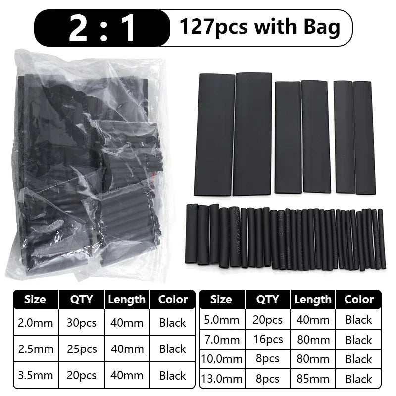 102-750pcs 2:1 Thermoresistant Tube Heat Shrink Wrapping Kit Assorted Wire Cable Insulation Sleeving 3:1 Heat Shrink Tube Set