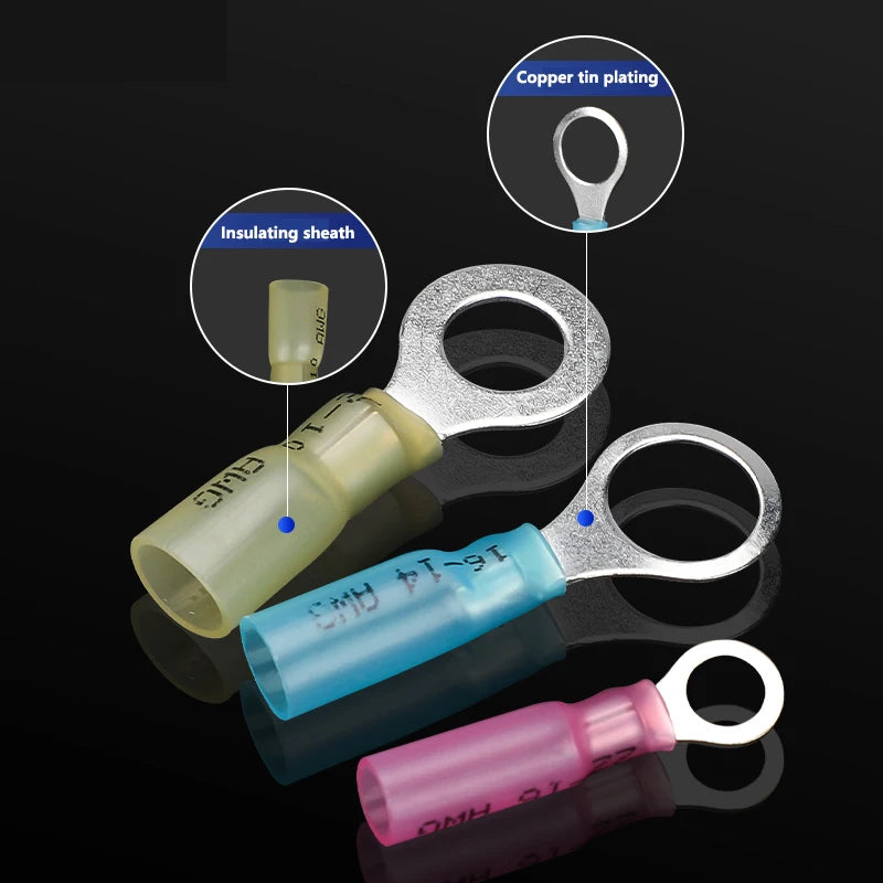 Heat Shrink Ring Round Insulated Terminals Wire Cable Connectors Wiring Crimp Terminals RV1.25/2-5/6/8 Marine Seal Up Waterproof