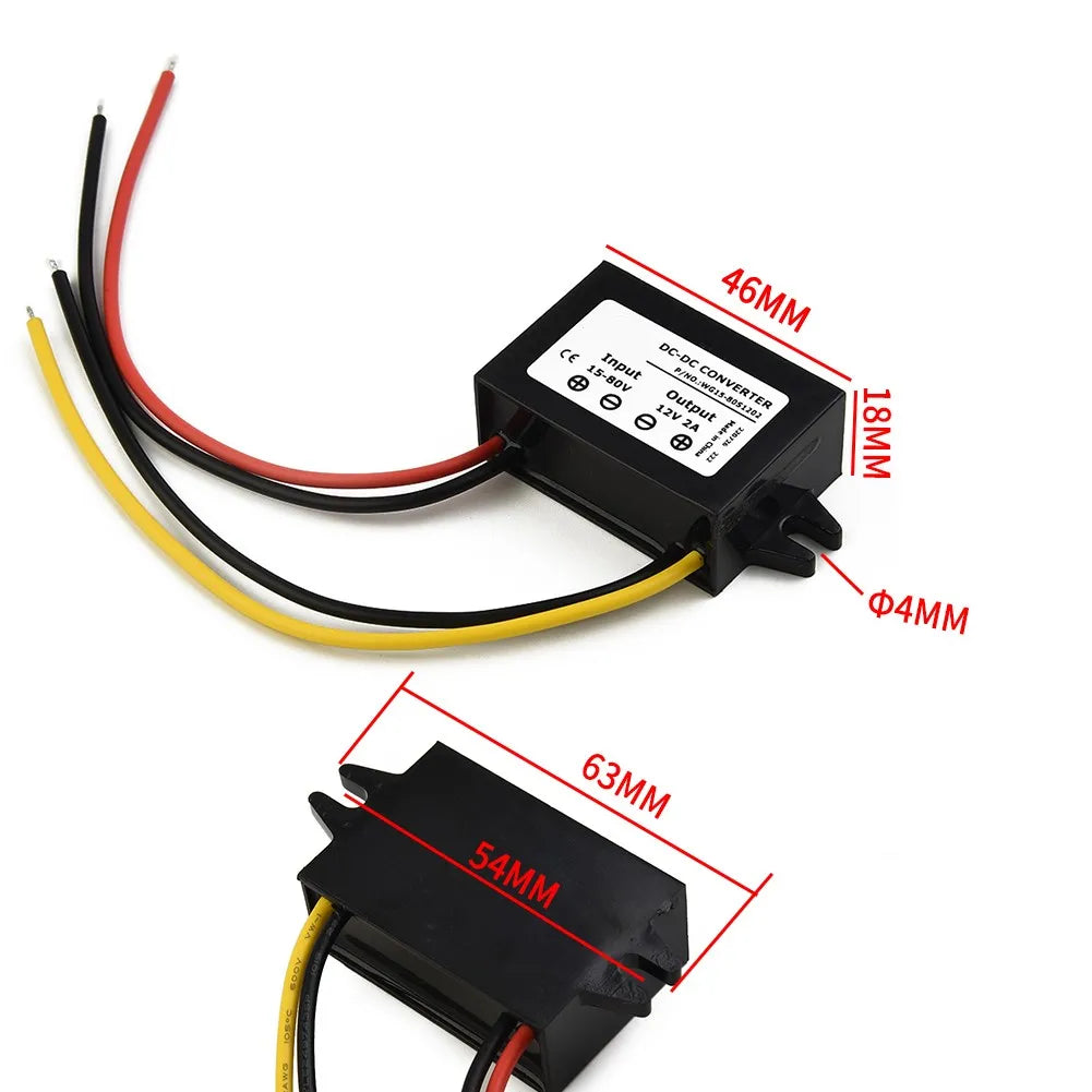 1pc DC-DC Step Down Module Converter Switching DC Regulator 15V-72V 18V 24V 36V 48V 60V To 12V 2A 24-36W 63x32x18mm Dust-proof