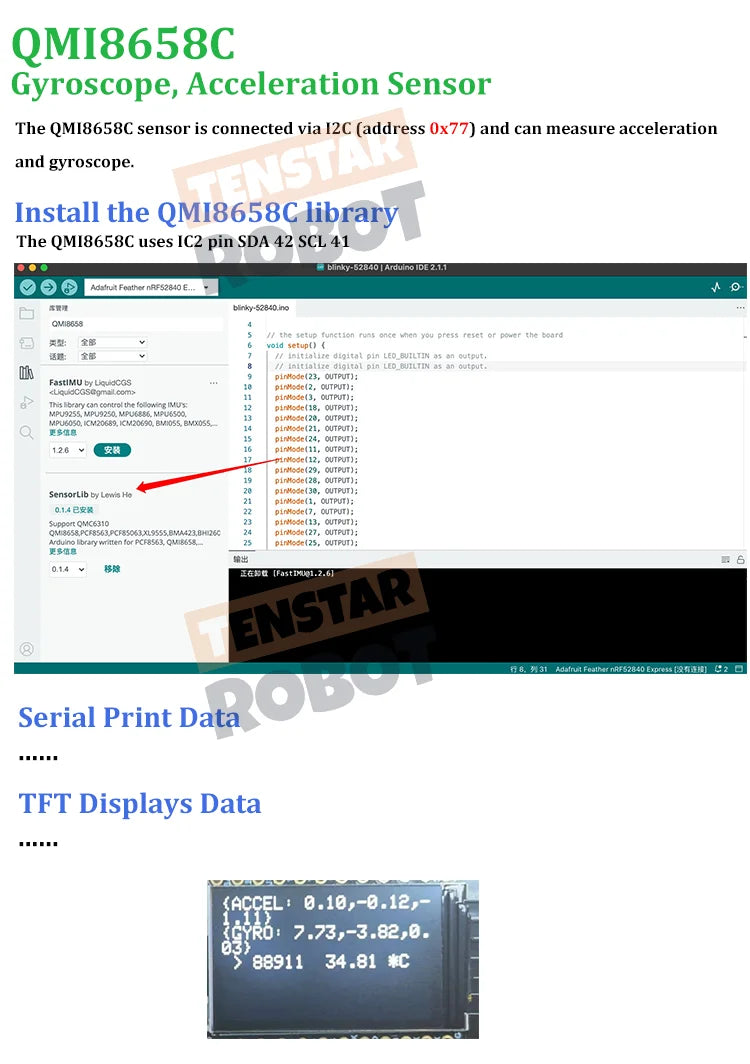 TENSTAR TS-ESP32-S3 Development Board With 1.14 Inch TFT Display With BMP280 and QMI8658C Sensor Learn to Program ESP32 S3