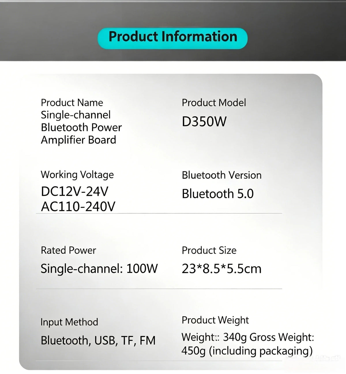 Woopker D350W HIFI Bass Power Amplifier 100W Bluetooth/USB/TF/FM Amplifier board Dual Mic AD/DC Digital Amplifier Board for home