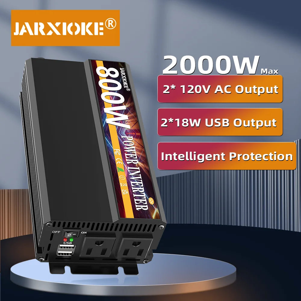 800W Rated Power Inverter 2000W Peak DC 12V To AC 110V-130V with USB High Performance and Portable Power Inverter with Multiple Device Charging for Car RV Boat Adapter for Phone