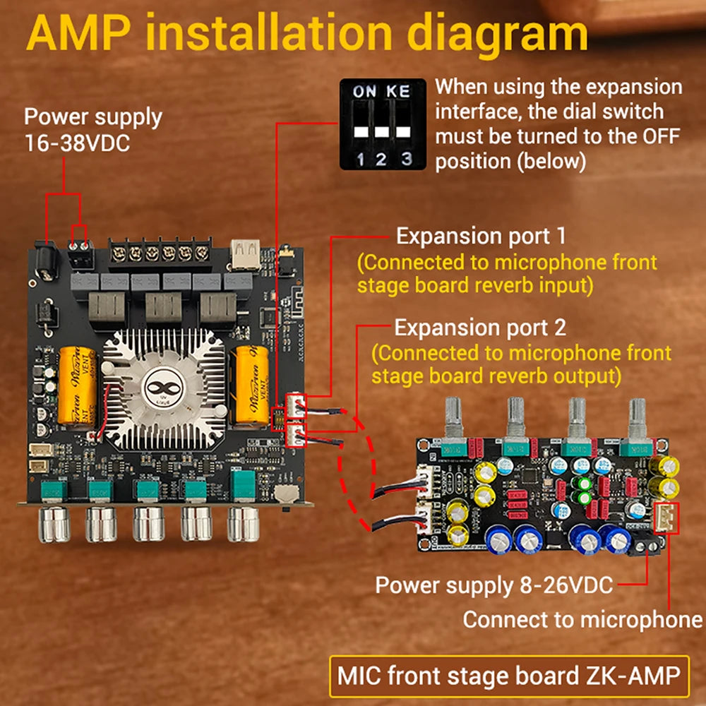 DC 16-38V ZK-AS1 2G Second Generation Upgraded 2.1-channel TPA3255 Bluetooth Digital Amplifier Board Module 220W+220W+350W