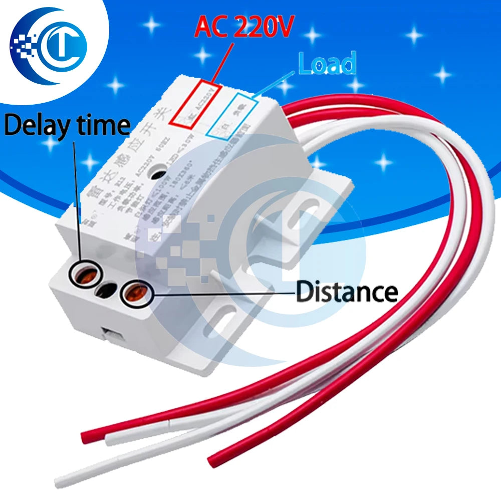 New 220V AC 50Hz Auto Infrared Sensor Switch PIR Microwave Radar Body Motion Sensor Module Adjustable For Time Distance Range