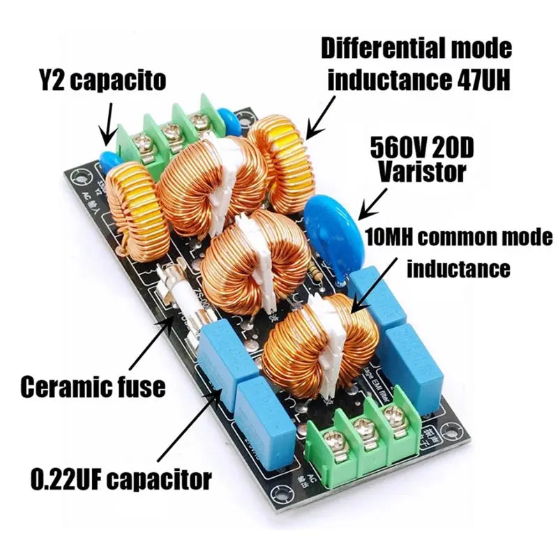 AB97-DC EMI Filter Four-Level Audio AC 220V Power Supply EMI 110V Differential Mode Common Mode EMC Safety Rules FCC 8A