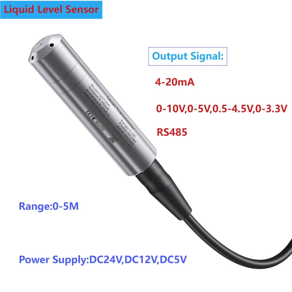 3m 5m to 4-20mA 0-10V 0-3.3V Output Hydrostatic Liquid Level Transmitter Water Pressure Level Sensor 10m 15m 20m to RS485
