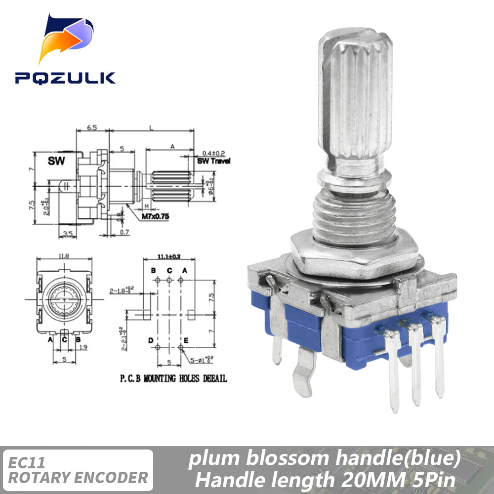 5PCS  20 Position Incremental 360 Rotary Encoder Knob Button Switch EC11 Arduino Digital Potentiometer 15/20mm Plum Half Shaft