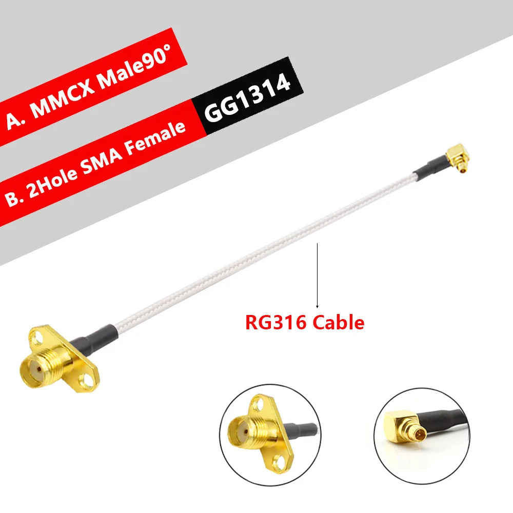 10PCS MMCX Male to SMA Female 2Hole Flange Panel Mount RG316 Cable Pigtail FPV Antenna Extension Cord for TBS Unify Panda RC VTX