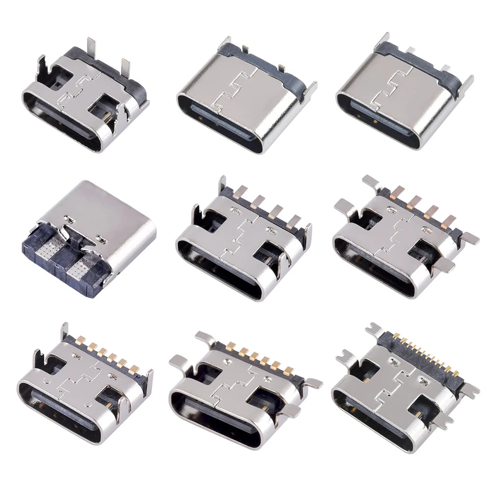 USB Connector Type C Female Charging Port Jack 2/4/6/16 Pin Type-C Socket PCB Soldering SMD SMT DIY Repair Type C Adapter