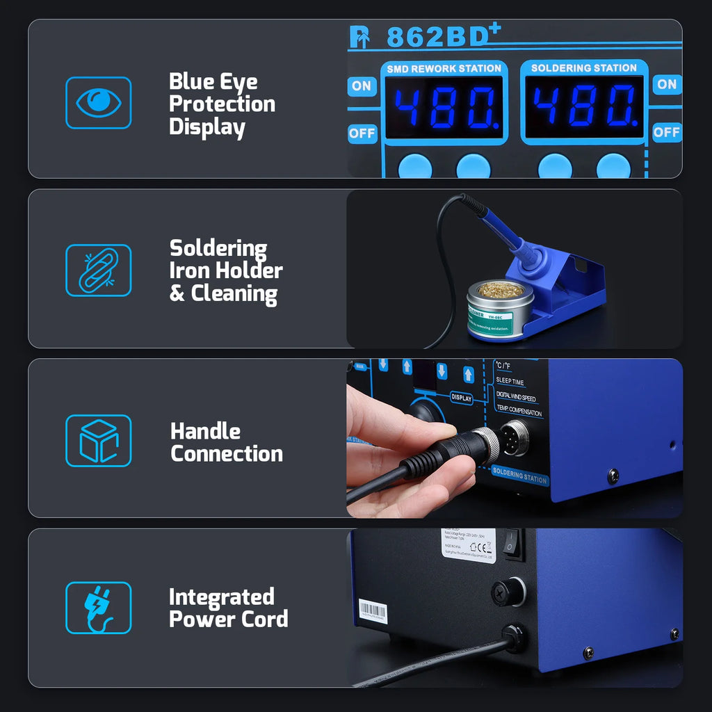 WEP 862BD+ Visible Adjustable Temperture Air Volume BGA Rework Station Hot Air Soldering Station SMD Rework Station With ESD