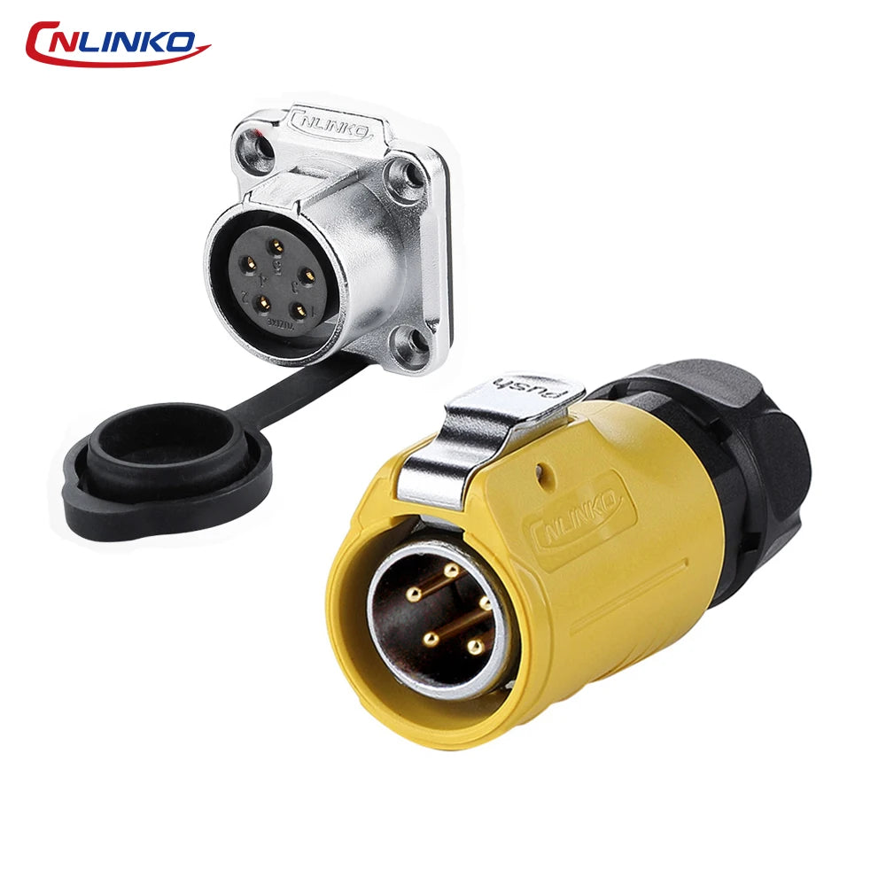 CNLINKO M20 IP68 Circular 2-5Pin 500V Connector Male/Female Solder Type, Heavy Duty Panel Mount for Industrial Equipment Marine