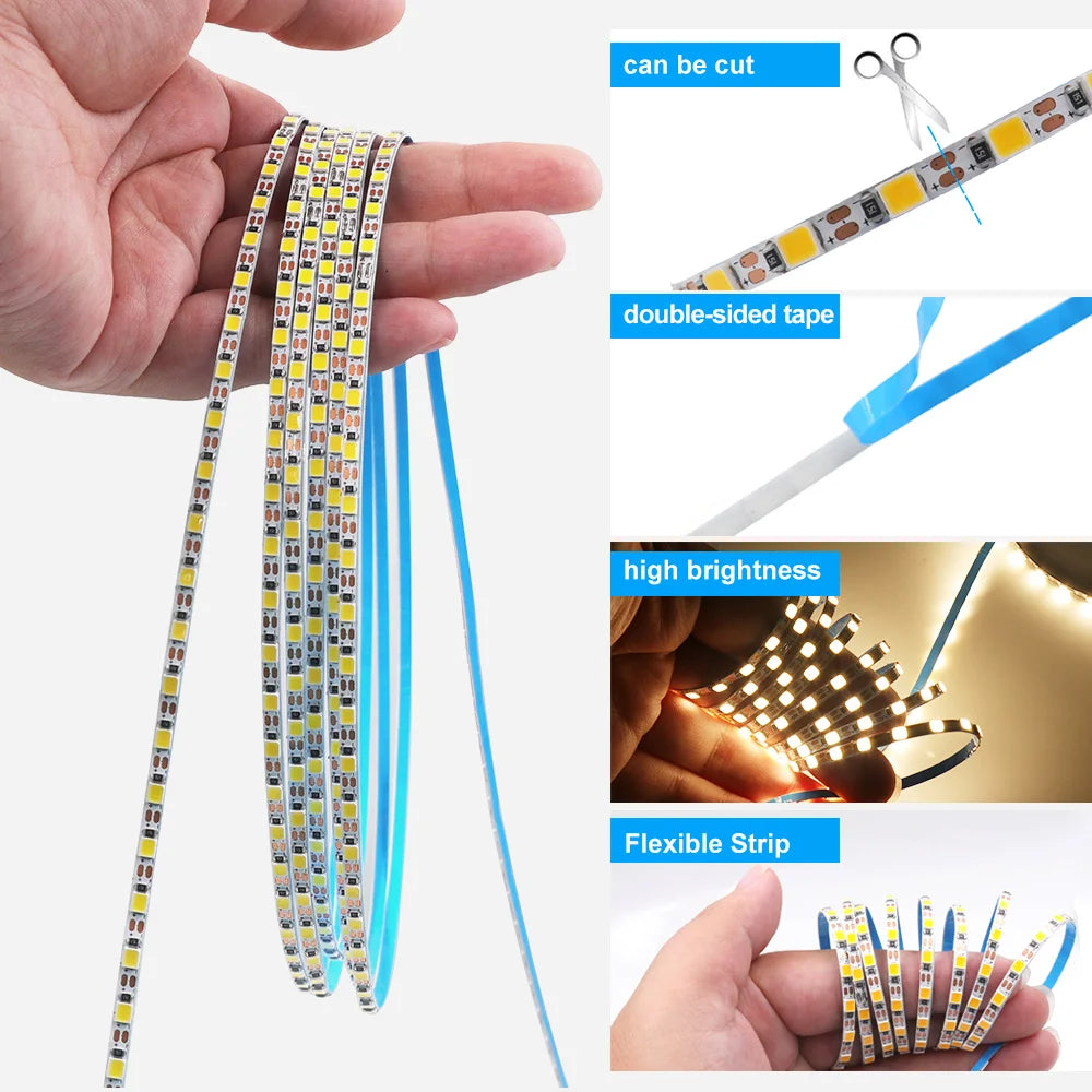 5V 3mm 5mm PCB LED Strip Light 1 LED Cut Ultra Thin 2835 120LEDs/m 8mm Flexible Tape DC IP21 Not Waterproof Warm Natural White