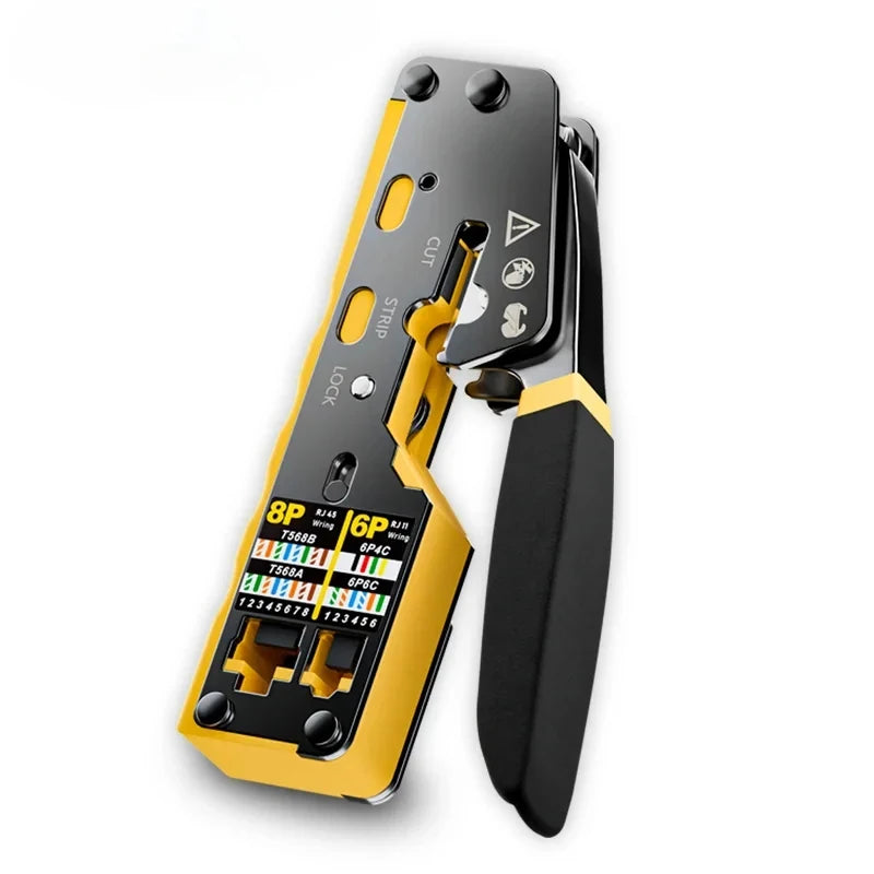 Kebidumei RJ45 Crimp Plier Pass Through Ethernet Modular Plug Crimping Tool for Cat6 Cat5/5e RJ45 Connectors 8P6P RJ11 Connector