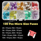 100/50pcs Car Truck Micro Blade Fuses 2A 3A 5A 7.5A 10A 15A 20A 25A 30A 35A AMP Plastic Box Assortment with Clip