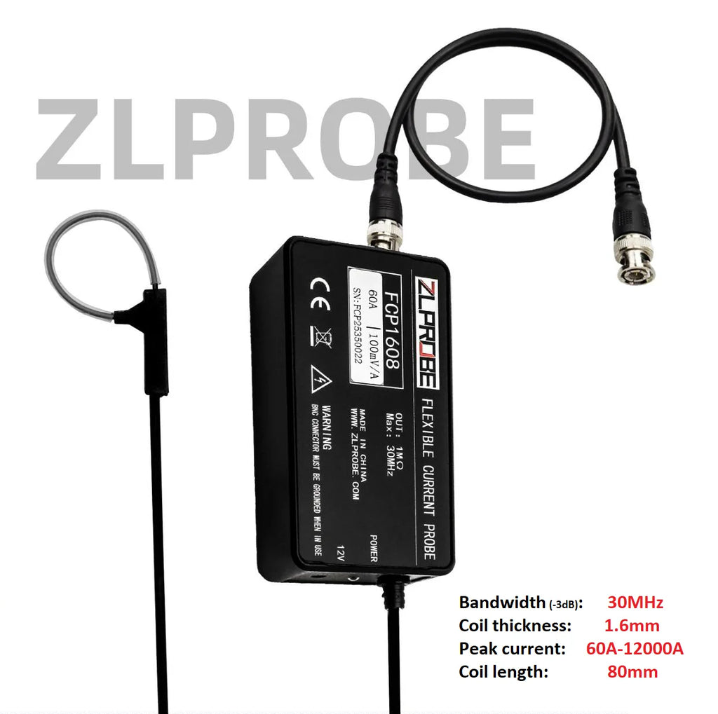 ZLPROBE Rogowski Coil AC Current Probe FCP1608 60/12000A Bandwidth 30MHz Universally Compatible Oscilloscope