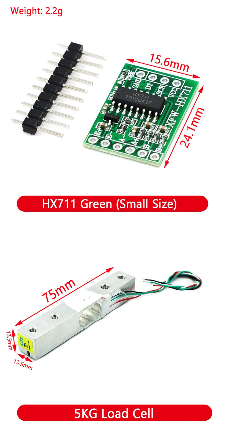 HX711 AD Module Body Load Cell Weighing Sensor Pressure Sensor+4Pcs 50kg Human Scale Load Cell Weight Sensors+Measurement Tools