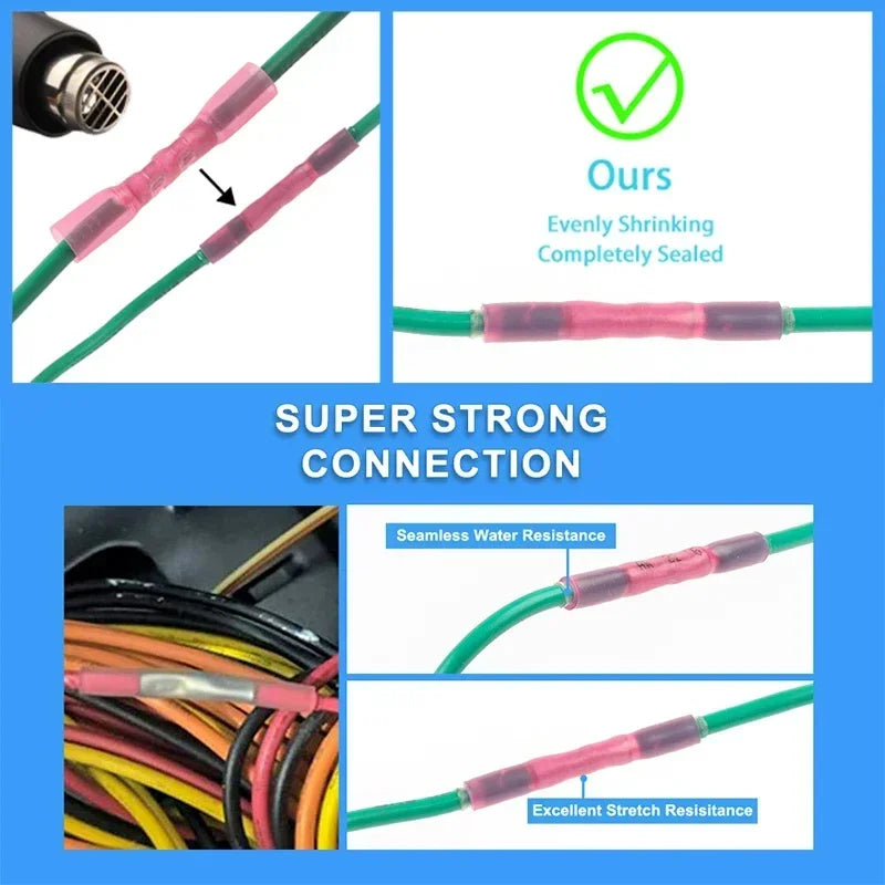 10/50/100/200PCS Heat Shrink Butt Wire Connectors AWG 24-10 0.3-6.0mm2 Waterproof Insulated Automobile Wire Cable Crimp Terminal